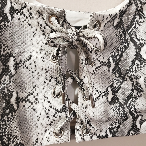 Maniere De Voir - Snakeskin Vegan Leather Corset Style Bustier Top - Size XS - Picture 4 of 6